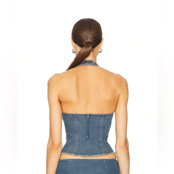 Denim Lace-Up Halter set , top and jeans